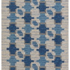 Flatweave Modern Geometric Slate Gray Wool Rug “Cross” N12392
