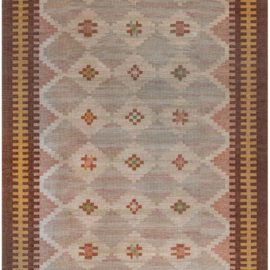 Vintage Swedish Geometric Soft Beige Flatweave Wool Rug BB7811