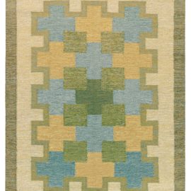 Mid-Century Swedish Geometric Light Beige Flatweave Wool Rug By Kerstin Persson BB7792