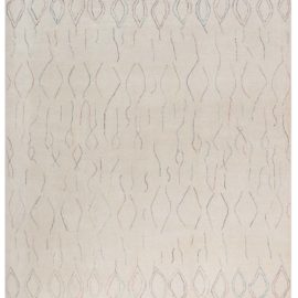Contemporary Flatweave Geometric Light Beige Hand-Knotted Carpet “Iris” N12405