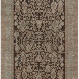 “Aquilace” Modern Traditional Hand-Knotted Vine Scroll Classic Taupe Handmade Wool Rug N12407