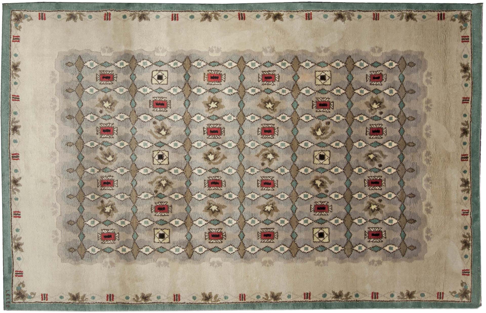 Ein Vintage-Teppich in einladenden, warmen Farben von Paule Leleu, Doris Leslie Blau Collection.