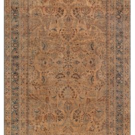 Antique Khorassan Persian Allover Floral Oversized Warm Tan Hand-Knotted Wool Rug – Circa 1910 (Size Adjusted) BB7883