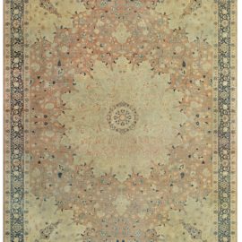 Tabriz Persian Antique Medallion Soft Beige Hand-Knotted Wool Rug – Circa 1900 BB7879