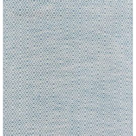 Modern Flatweave Geometric Light Gray And Blue Hand-Knotted Wool Runner “Iolite” N12414