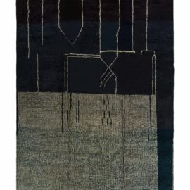 Modern Abstract Linear Ivory Handmade Wool Rug “Cartograph” N12420