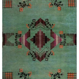 Vintage Chinese Art Deco Geometric Sage Hand-Knotted Wool Carpet BB7874
