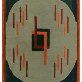 Vintage French Art Deco Geometric Sage Hand-Knotted Wool Rug BB7822