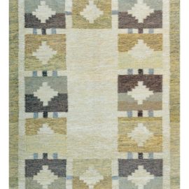 Vintage Scandinavian Geometric Soft Beige Flatweave Wool Rug BB7863