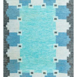 Vintage Scandinavian Geometric Slate Gray Flatweave Wool Rug By Ingegerd Silow BB7859