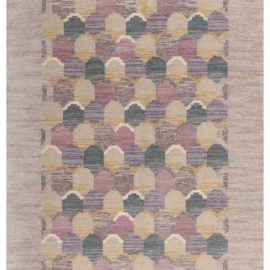 Mid-Century Swedish Geometric Cream Beige Flatweave Wool Rug Signed JöNköPings LäNs HemslöJd BB7838
