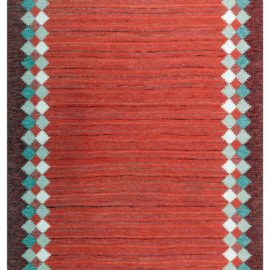 Vintage Swedish Geometric Brick Red Flatweave Wool Rug By Ingegerd Silow BB7864