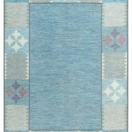Vintage Scandinavian Geometric Light Gray Flatweave Wool Rug By Bitte Ahlgren (Ba) BB7856