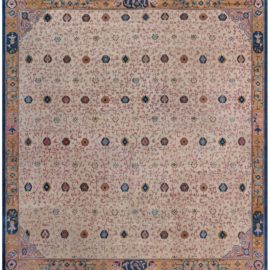 Vintage Chinese Floral Soft Beige Hand-Knotted Wool Rug (Size Adjusted) Lotus Design BB7897