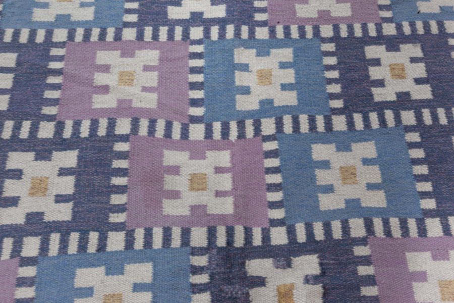 Vintage Swedish Flat Woven Rug by Sigvard Bernadotte (vitsippa) BB7898