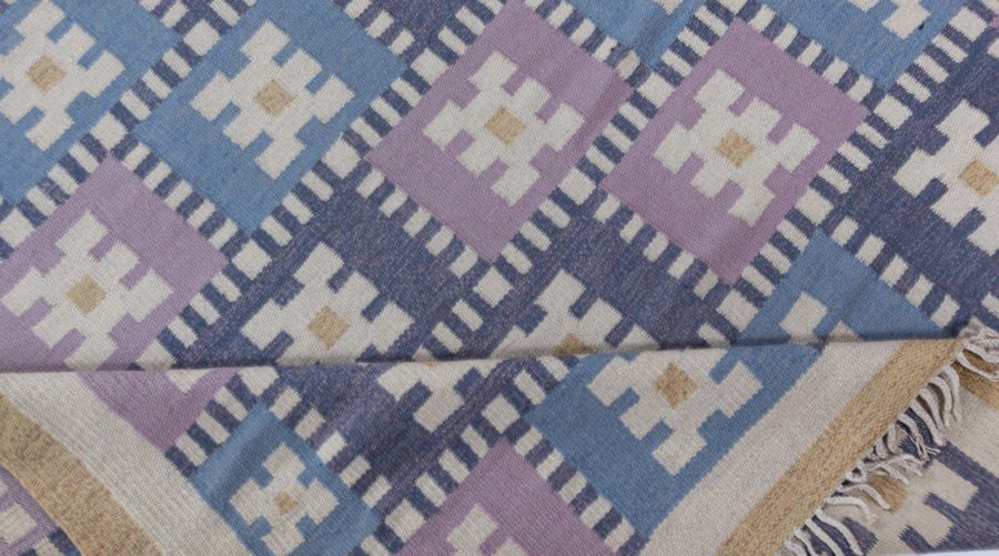 Vintage Swedish Flat Woven Rug by Sigvard Bernadotte (vitsippa) BB7898