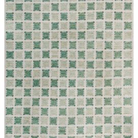 Modern Flatweave Geometric Ivory Hand-Knotted Wool Rug “Silva” N12428