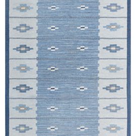 Mid-Century Swedish Geometric Slate Gray Flatweave Wool Rug By Erik Lundberg BB7889