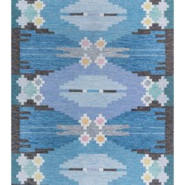 Swedish Mid-Century Geometric Light Gray Flatweave Wool Carpet By Ingegerd Silow BB7885