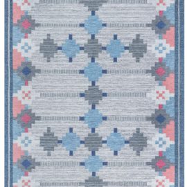 Scandinavian Mid-Century Geometric Slate Gray Flatweave Wool Rug By Ulla Parkdal BB7887