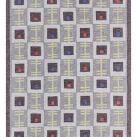 Vintage Scandinavian Geometric Slate Gray Flatweave Wool Rug BB7891