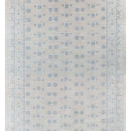 Samarkand Hand-Knotted-Style Rug With Light Gray And Blue Dot Motif, Handmade “Dewlace” N12433