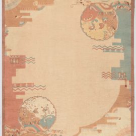 French Art Deco Vintage Abstract Light Beige Hand-Knotted Wool Rug BB7846