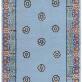 Tranquil Light Blue Field With Floral Rosettes Oversized Handmade Wool Rug “Azurebloom” N12443