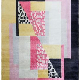 Contemporary Art Deco Geometric Light Gray Hand-Knotted Wool Carpet “Moire” N12435