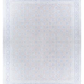 Vintage Indian Dhurrie Geometric – Oversized Light Beige With Light Blue Flatweave Cotton Rug BB7915