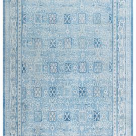 Vintage Chinese Geometric Light Blue With Powder Blue Hand-Knotted Wool Rug BB7996