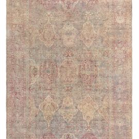 Antique Kirman Persian Floral Allover Light Beige Hand-Knotted Wool Carpet – Circa 1920 BB7991