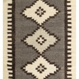 Modern Geometric Diamond Dark Gray With Cream Handmade Goat Hair Rug “Merlon” N12452