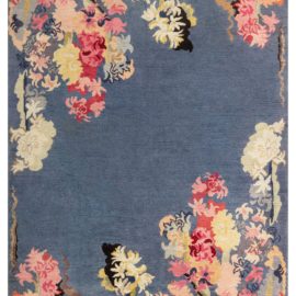 Vintage French Art Deco Floral Cream Hand-Knotted Wool Carpet BB7988