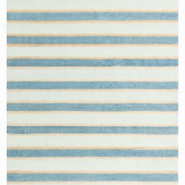 Vintage Indian Dhurrie Striped Light Beige With Light Blue Flatweave Cotton Rug BB7979