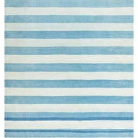 Mid-Century Indian Dhurrie Striped Light Blue Flatweave Cotton Rug BB7976