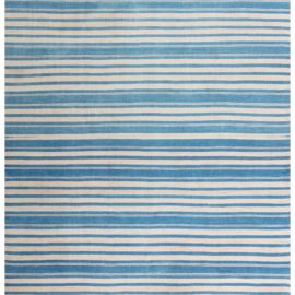 Vintage Indian Dhurrie Striped Cream And Light Blue Flatweave Cotton Rug BB7963