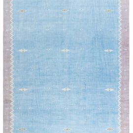 Indian Dhurrie Vintage Geometric Light Blue Flatweave Cotton Rug BB7949