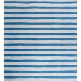 Vintage Indian Dhurrie Striped White And Light Blue Flatweave Cotton Rug BB7960