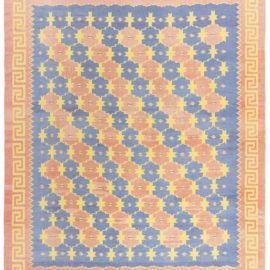 Vintage Indian Dhurrie Geometric Light Blue Flatweave Cotton Rug BB7933