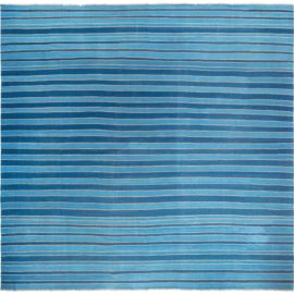 Vintage Indian Dhurrie Striped Blue Flatweave Cotton Rug BB7928