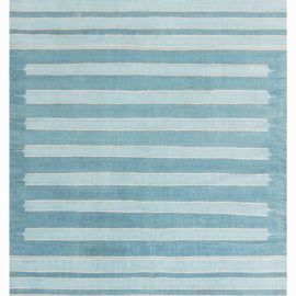 Mid-Century Indian Dhurrie Striped Light Blue Flatweave Cotton Runner BB7984