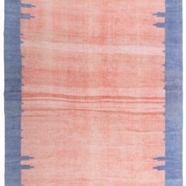 Vintage Indian Dhurrie Geometric Dusty Pink With Blue Flatweave Cotton Rug BB7937