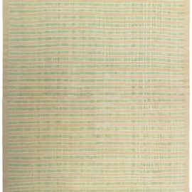 Mid-Century Indian Dhurrie Striped Sage With Warm Tan Flatweave Cotton Rug BB7927