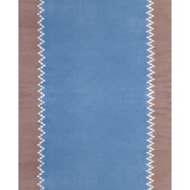 Indian Dhurrie Vintage Geometric Light Blue With Dusty Rose Flatweave Cotton Runner BB7965