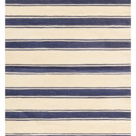 Indian Dhurrie Mid-Century Striped Cream With Navy Blue Flatweave Cotton Rug BB7987