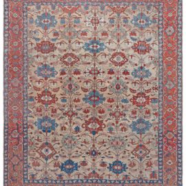 Antique Bakshaish Persian Allover Geometric Warm Tan Hand-Knotted Wool Rug – Circa 1920 BB8006