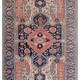 Antique Heriz Persian Medallion Geometric Ivory Hand-Knotted Wool Rug – Circa 1920 BB7995