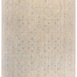 Antique Kirman Persian Allover Floral Soft Beige Hand-Knotted Wool Rug – Circa 1920 BB8001
