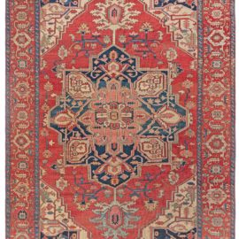 Antique Heriz Persian Medallion Geometric Soft Beige Hand-Knotted Wool Rug – Circa 1920 BB8007